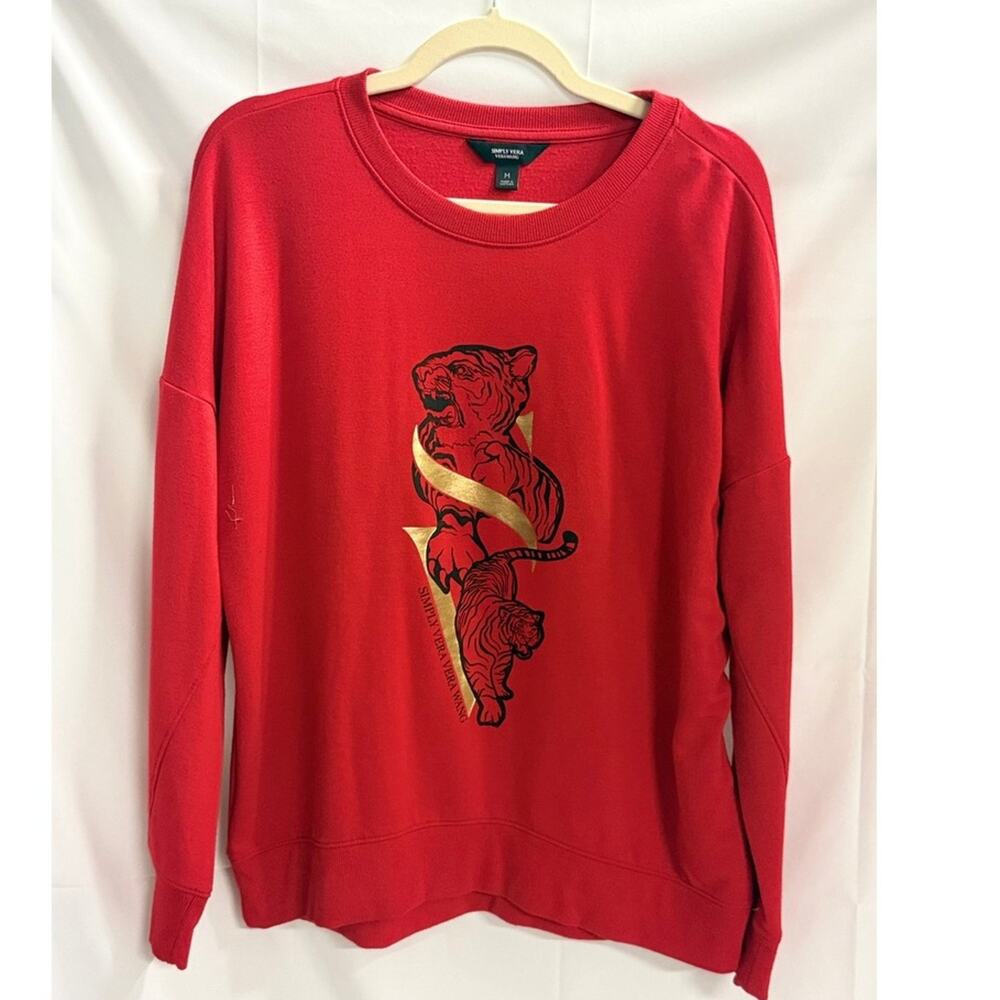 Simply Vera Wang Red Tiger Graphic Crewneck Sweatshirt Women's Medium